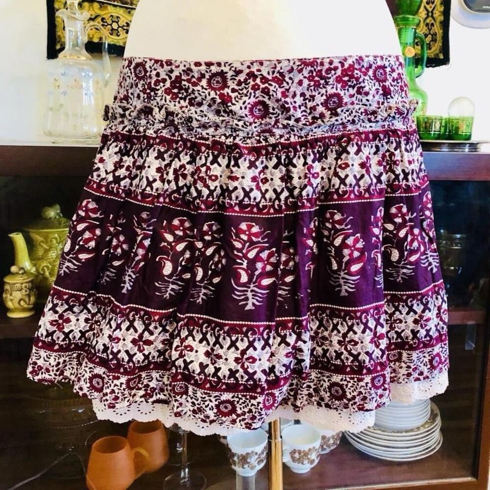 VOLUP! Early to mid-2000s/y2k ruffled-low rise Indian print cotton mini skirt